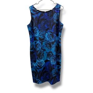 Talbots Sheath Dress Womens Medium Blue Black Floral Rose‎ Sleeveless Stretch